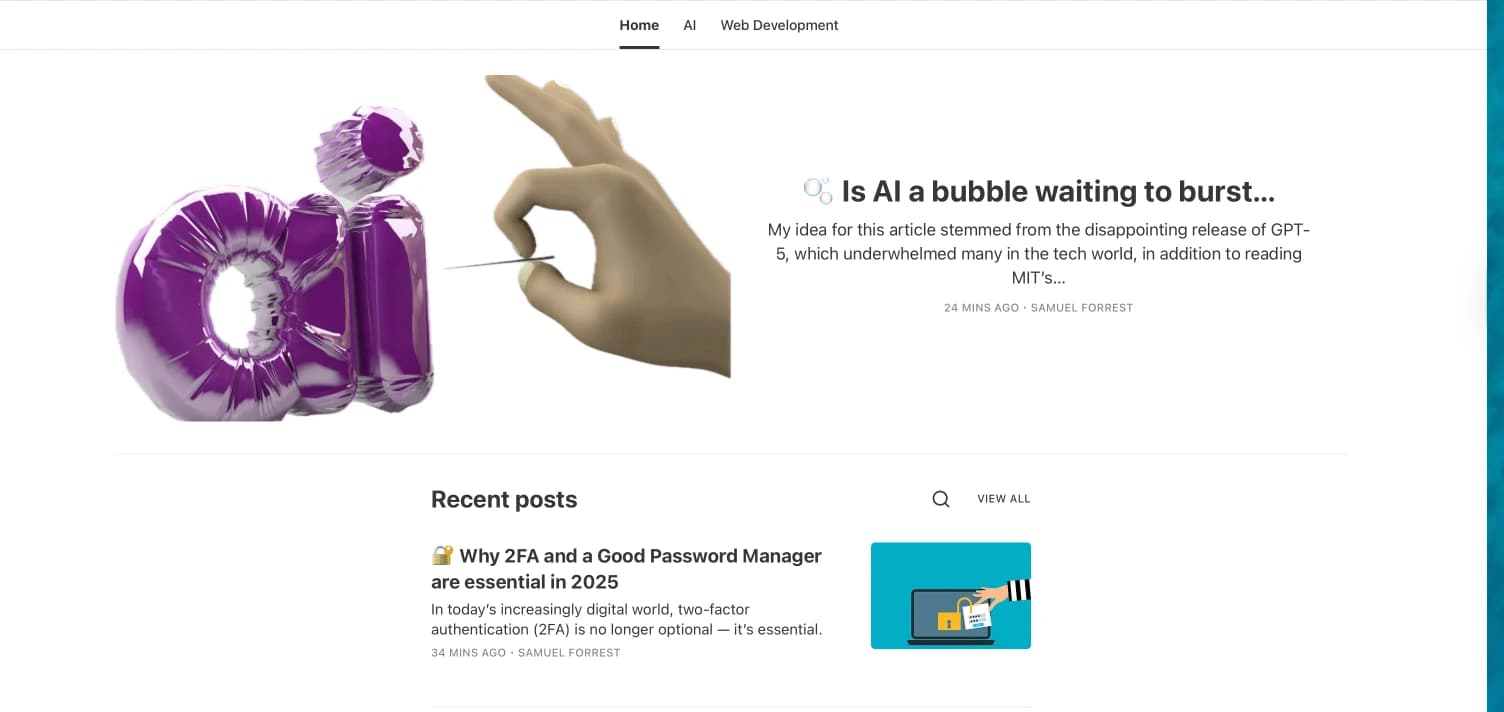 Tech, AI and aviation blog project screenshot